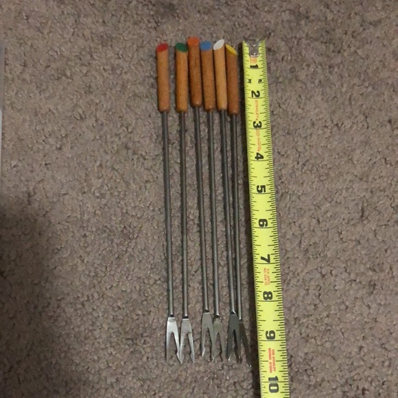 Set of Six Fondue Forks-Gently Used-Vintage Item-Wooden Handles - Picture 9 of 10